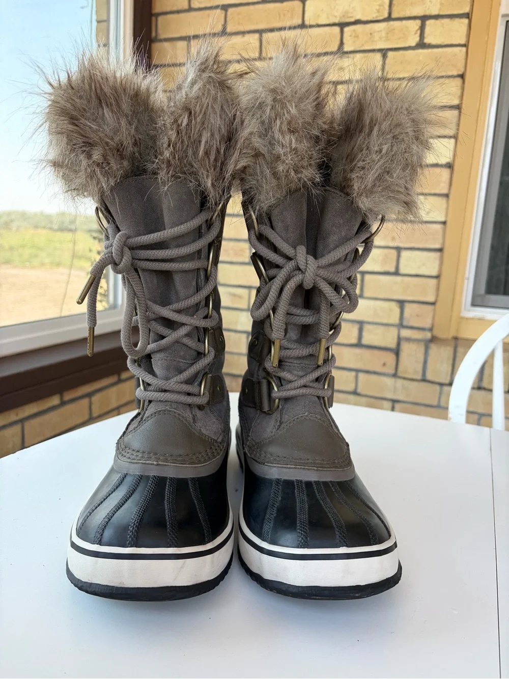 Sorel Joan of Arctic Women's Gray Fur Lined Winter Waterproof Boots Size 8.5